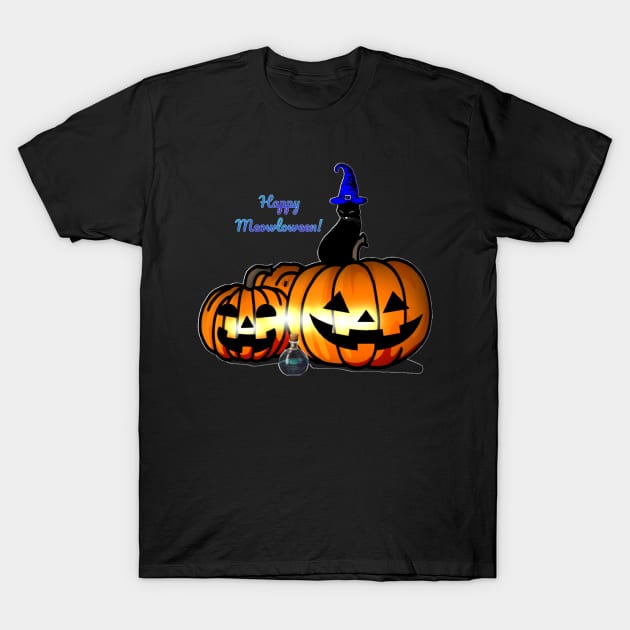 Witch Cat Wishes Happy Meowloween T-Shirt by Cattingthere